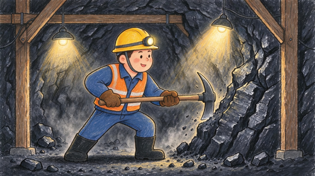 煤矿安全地下开采人物形象卡通插画