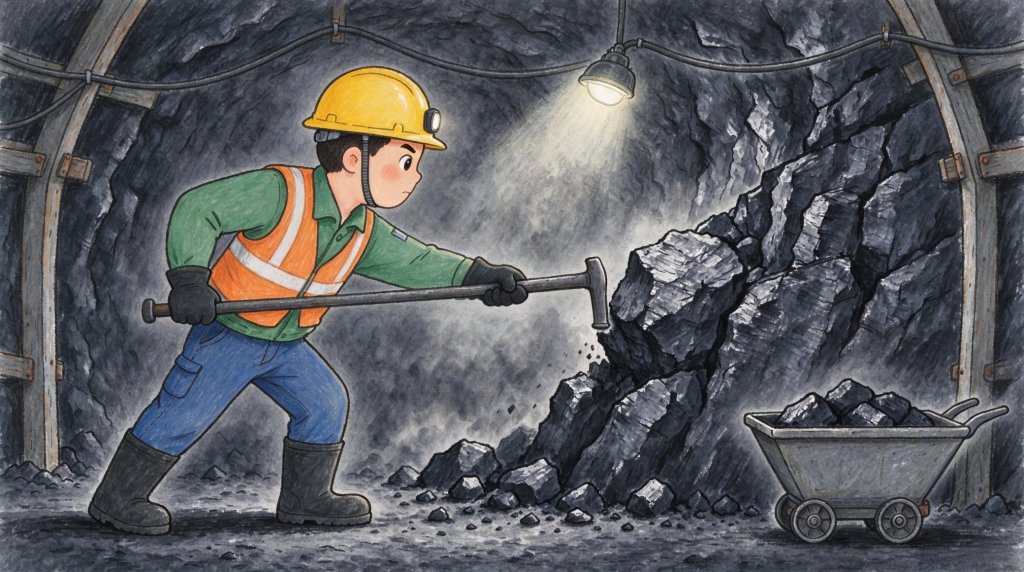 煤矿安全地下开采人物形象卡通插画