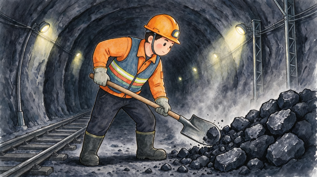 煤矿安全地下开采人物形象卡通插画