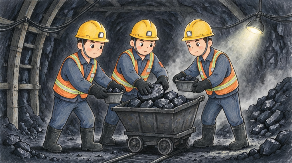 煤矿安全传送运输人物形象卡通插画