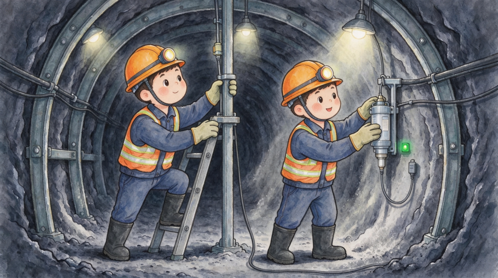 煤矿安全地下检测人物形象卡通插画