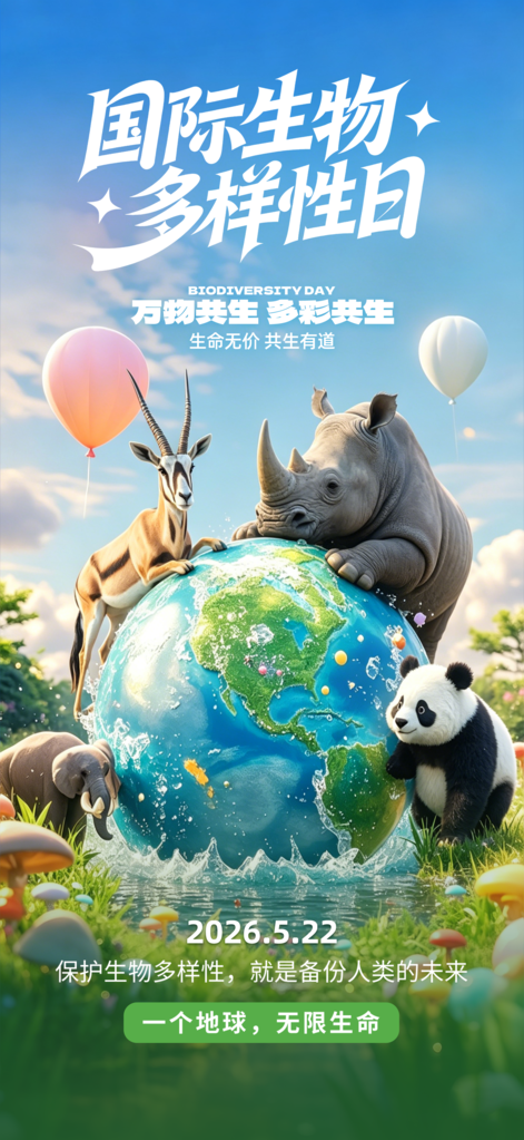 国际生物多样性日保护生态保护动物海报