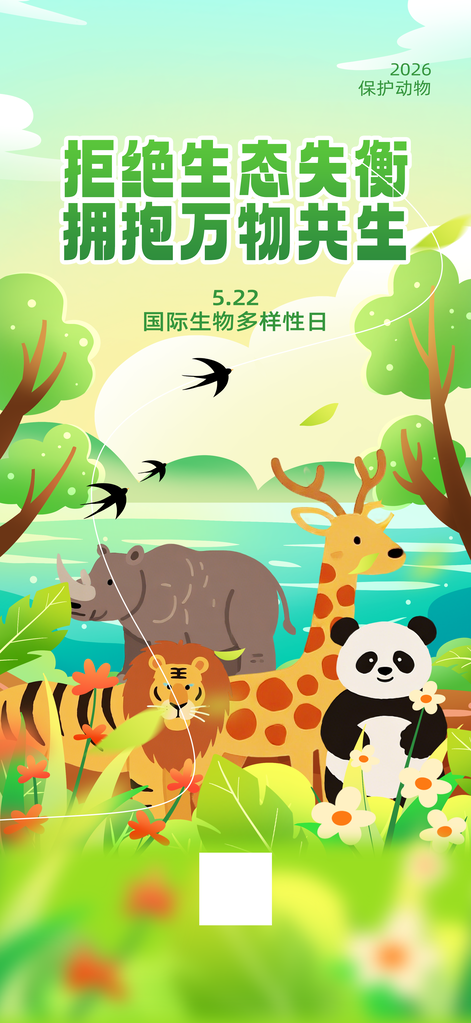 国际生物多样性日保护生态保护动物海报