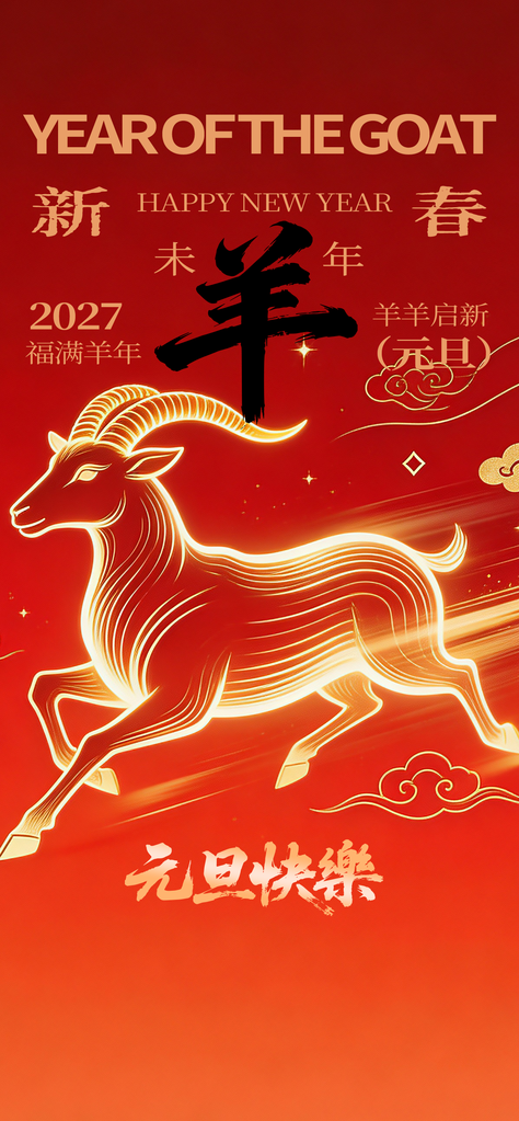 元旦羊年新年春节2027节日海报