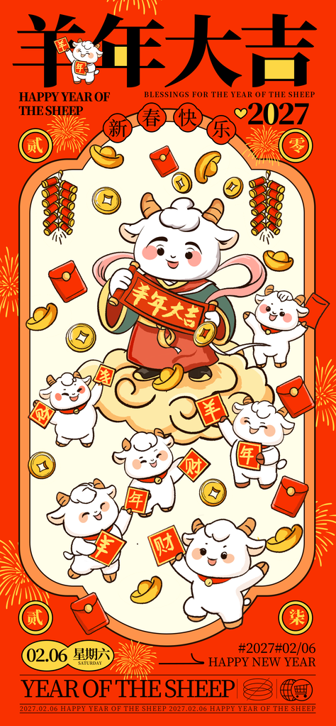 羊年新年春节2027节日海报