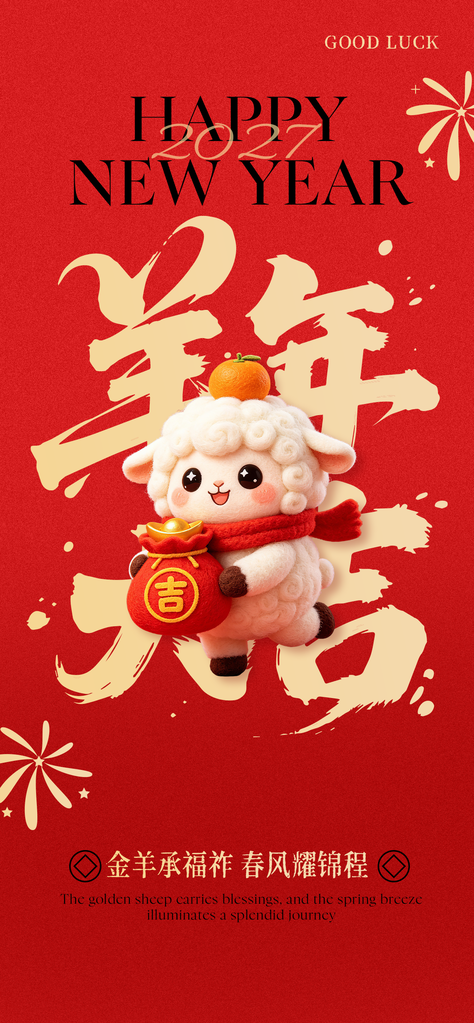 2027羊年新年春节喜庆节日海报设计