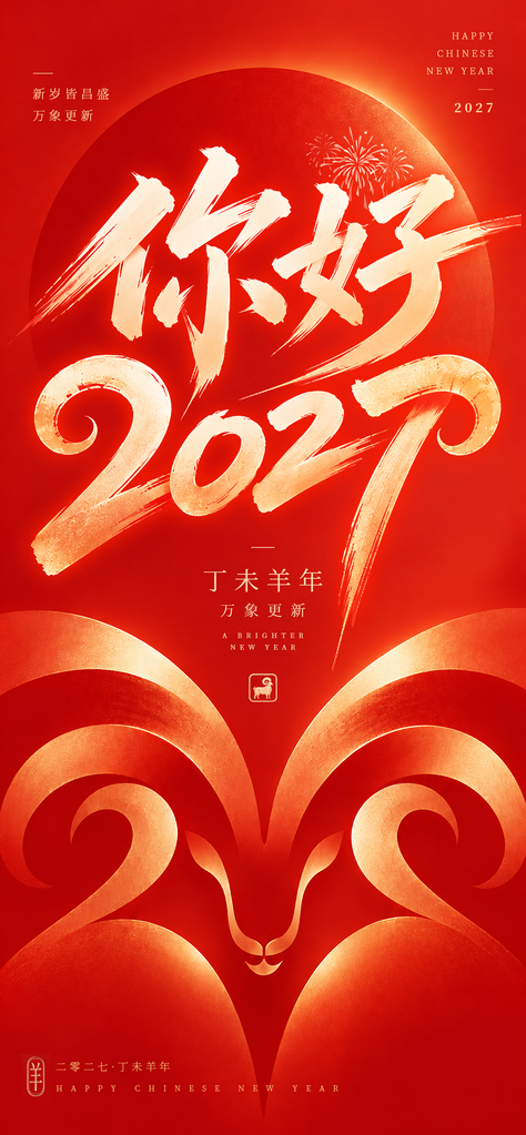 你好2027羊年元旦新年春节喜庆节日海报