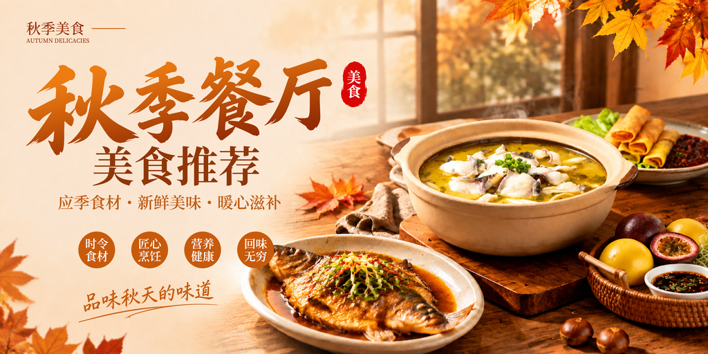 秋季上新美食餐厅促销味品质感海报