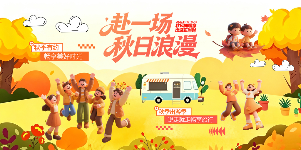 秋日秋天出游市集露营秋游秋季旅游海报