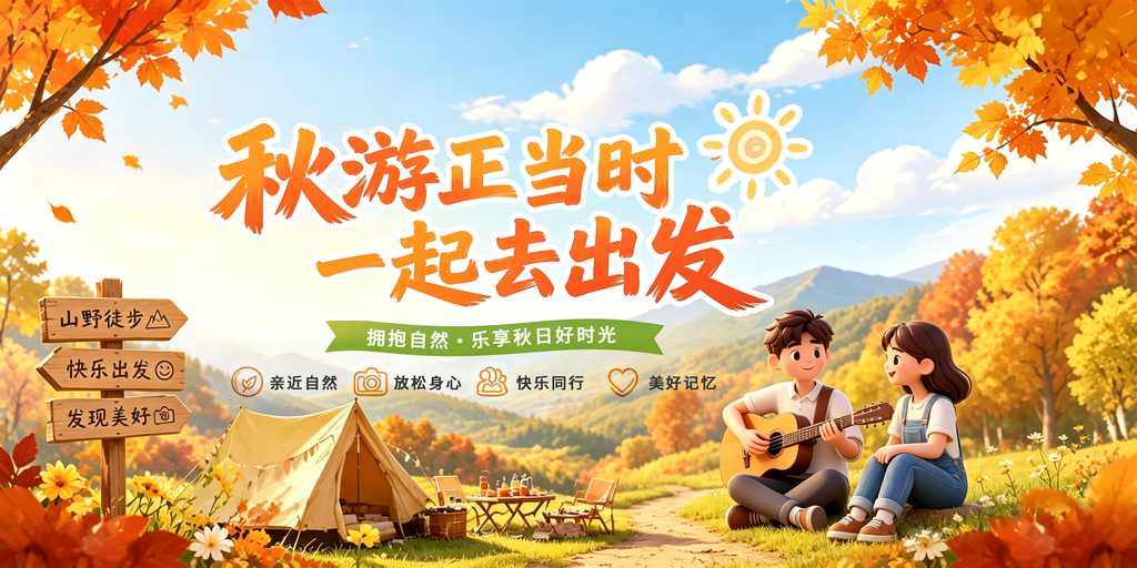 秋日秋天出游市集露营秋游秋季旅游海报