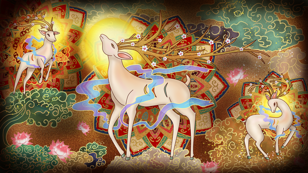 敦煌九色鹿插画中国风动物神话古代