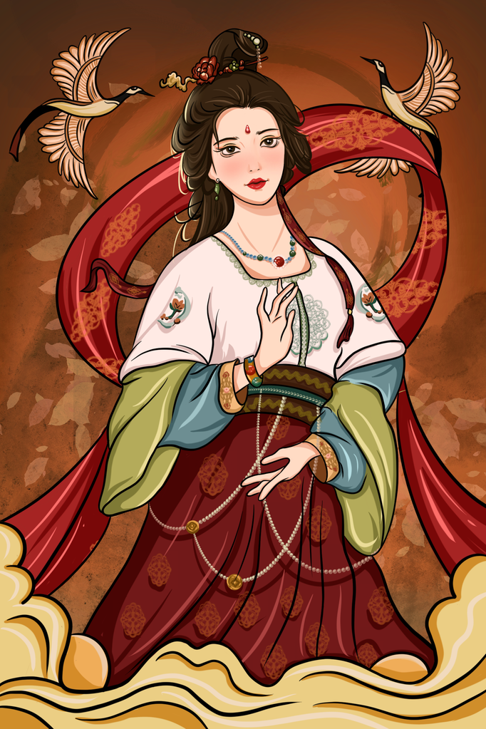 敦煌人物插画壁画中国风动物神话