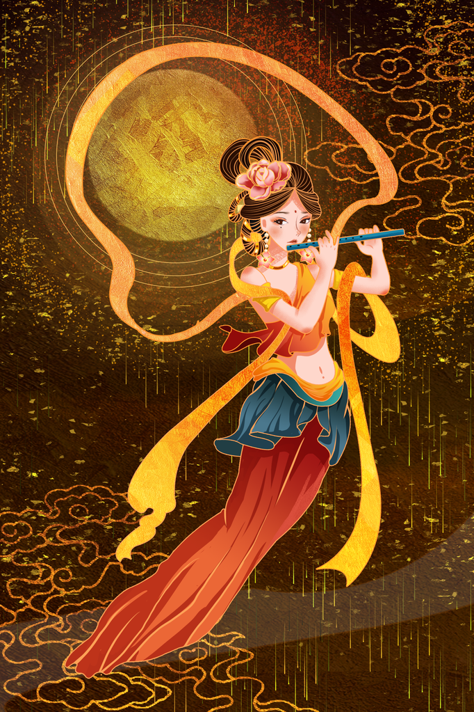 国潮敦煌飞天神话人物插画壁画