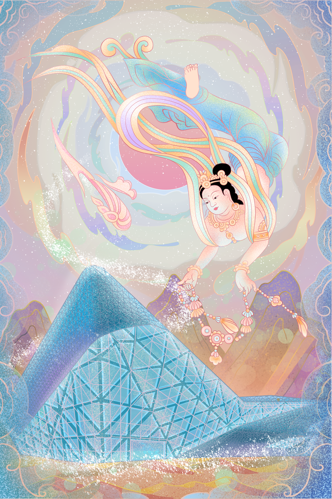 国潮敦煌飞天神话人物插画壁画