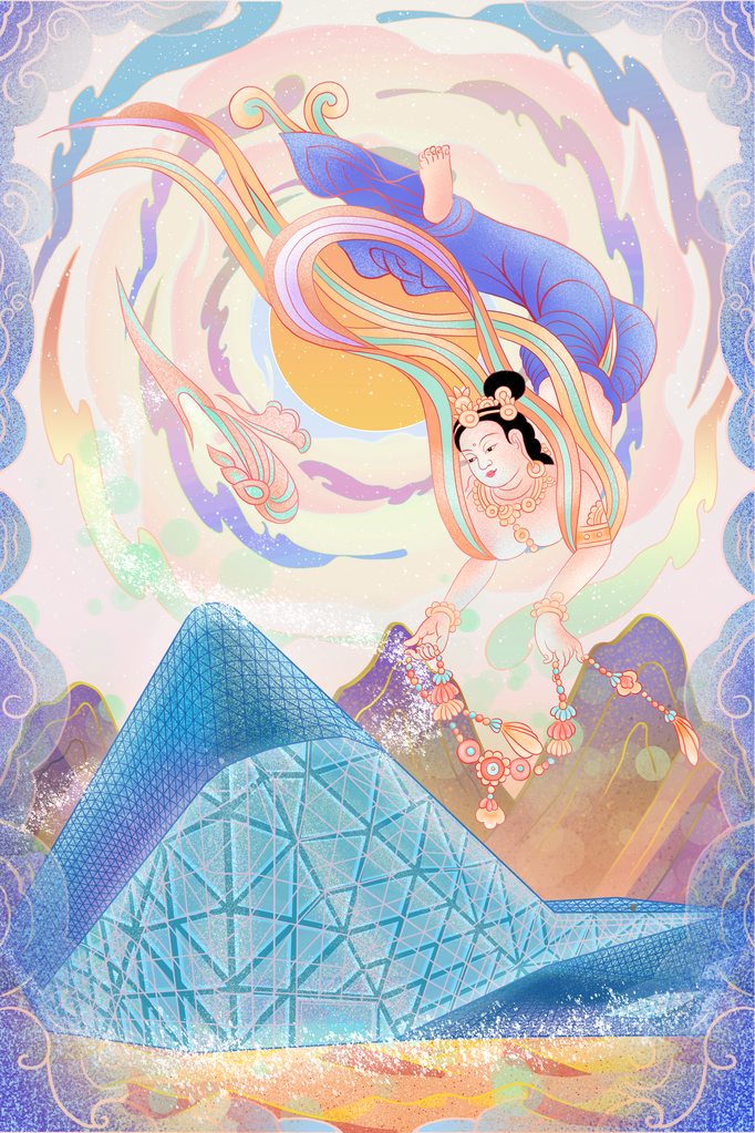 国潮敦煌飞天神话人物插画壁画