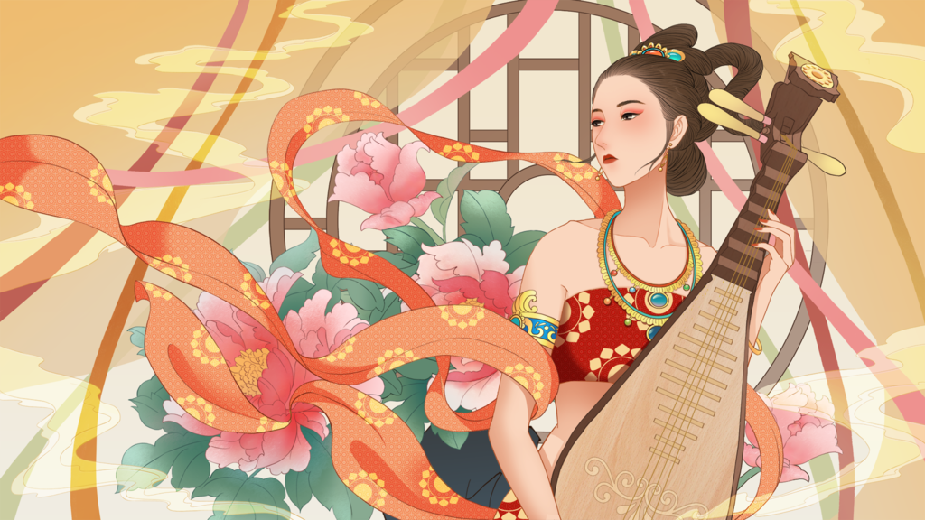 国潮敦煌飞天神话人物插画壁画