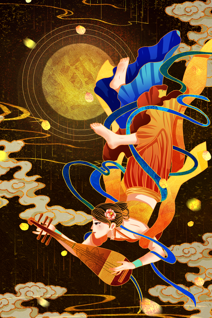 国潮敦煌飞天神话人物插画壁画