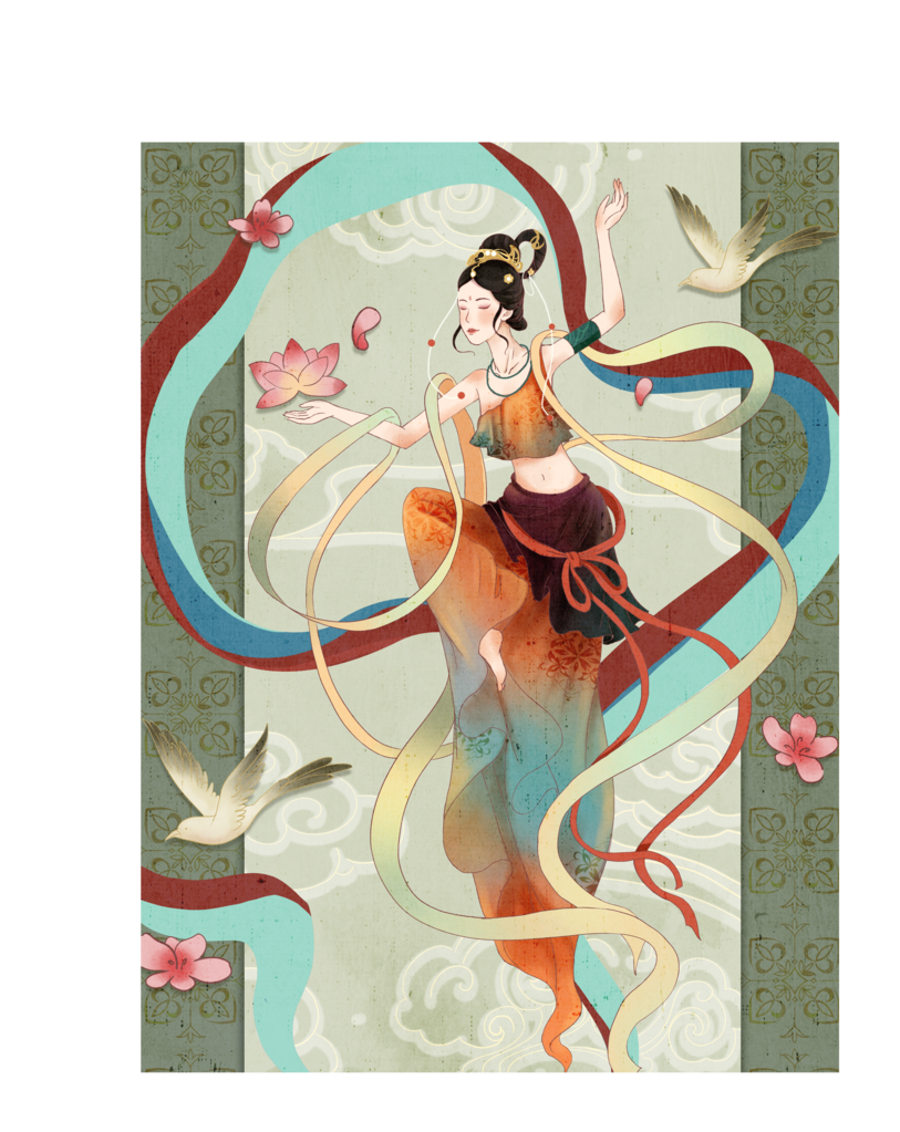 国潮敦煌飞天神话人物插画壁画