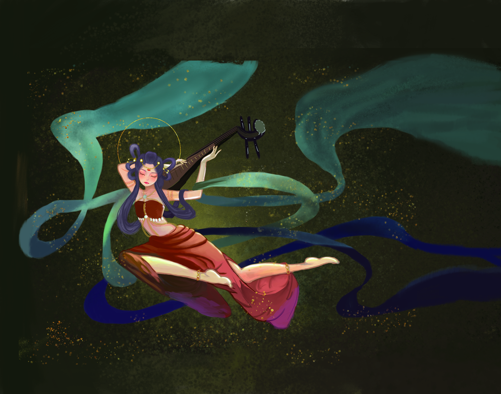 国潮敦煌飞天神话人物插画壁画
