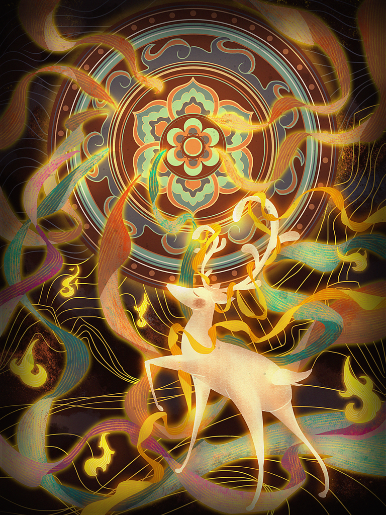国潮敦煌飞天神话人物插画壁画