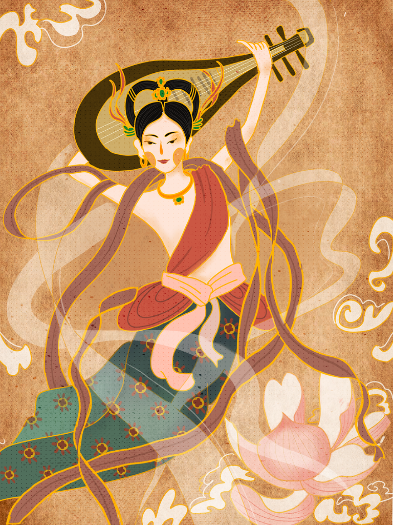 国潮敦煌飞天神话人物插画壁画