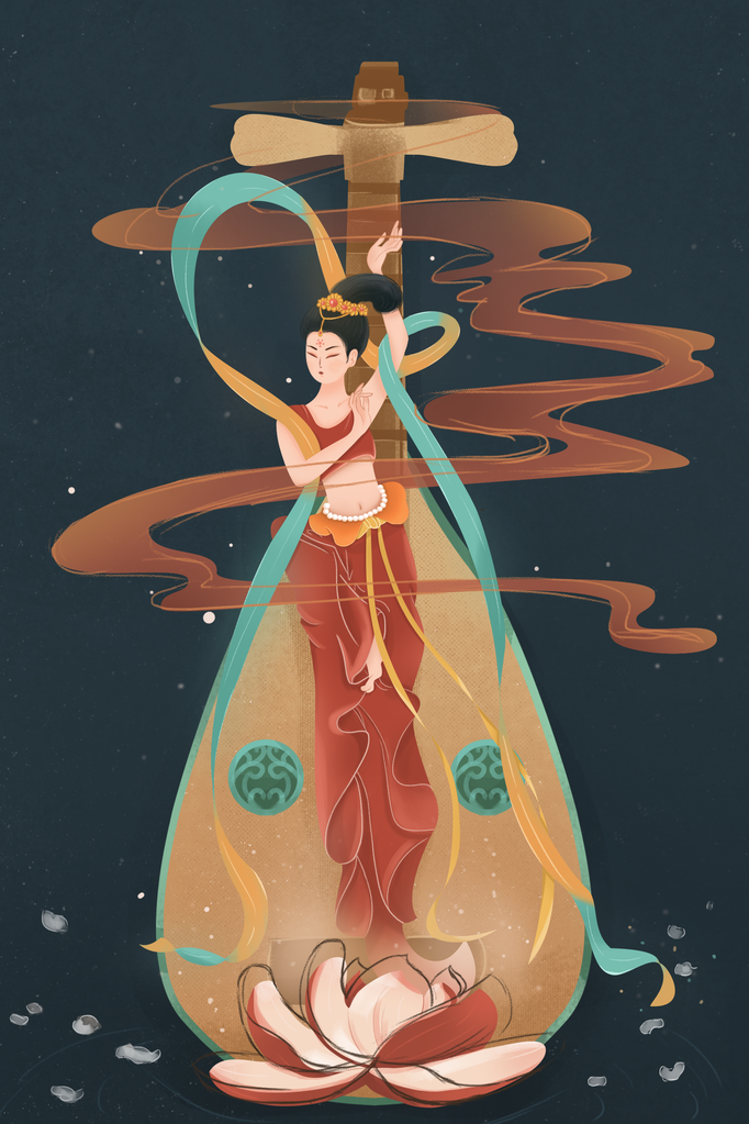 国潮敦煌飞天神话人物插画壁画