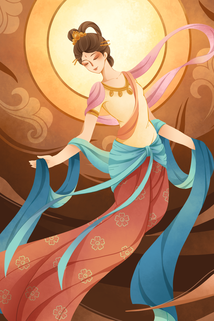 国潮敦煌飞天神话人物插画壁画