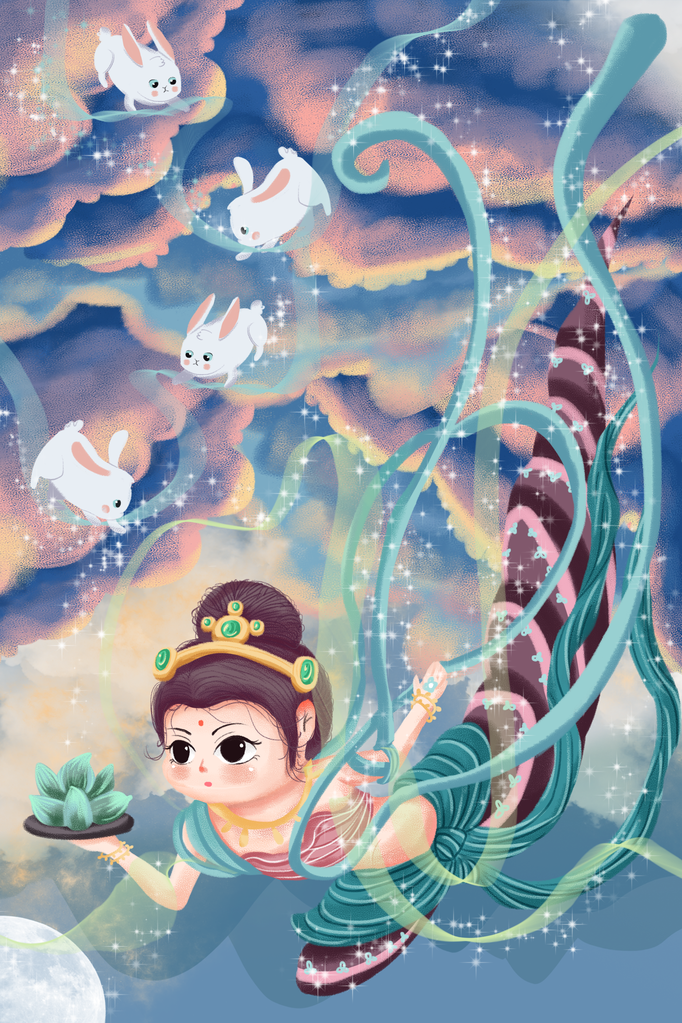 国潮敦煌飞天神话人物插画壁画