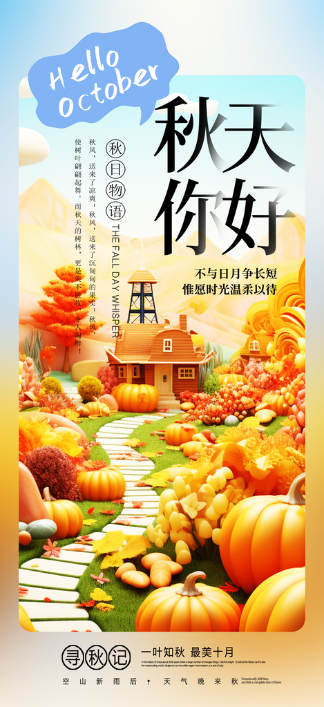 秋天你好秋季促销海报展板