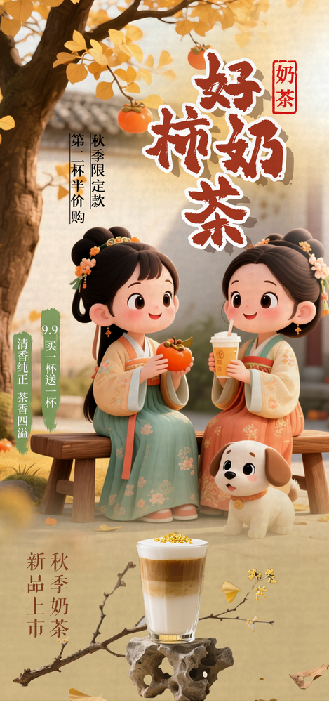秋季秋天秋日奶茶果汁促销海报