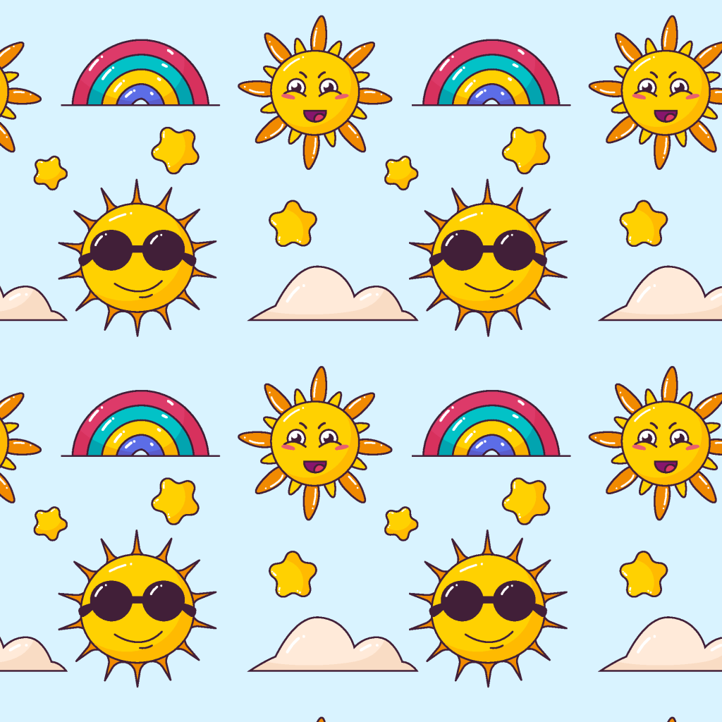 小清新可爱卡通手绘太阳连续方图矢量插画