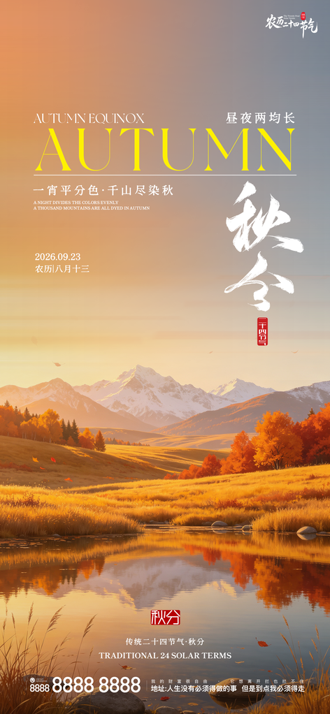 秋分地产节气创意宣传海报
