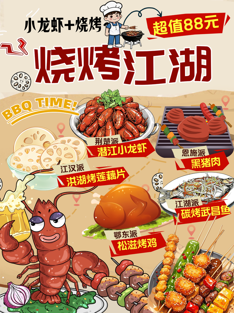烧烤江湖小龙虾撸串吃宵夜市海报