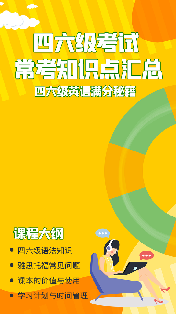 英语四六级课程电商直播直播间背景海报