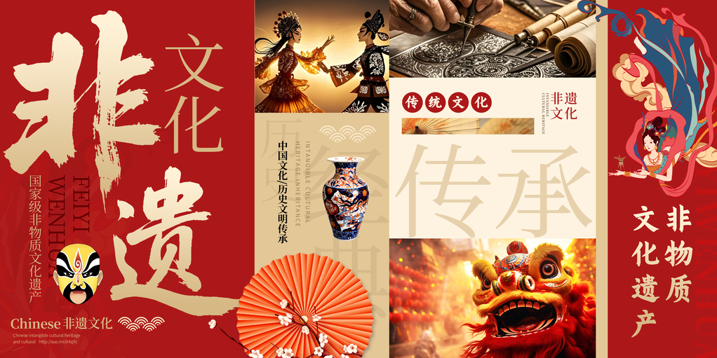 非遗文化艺术展展板海报设计