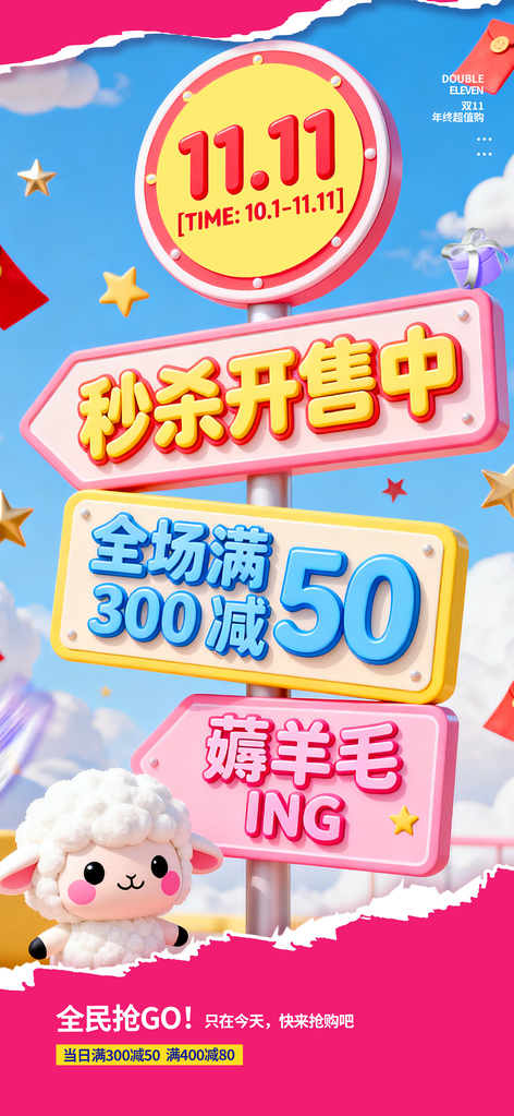 双十一电商路牌海报设计