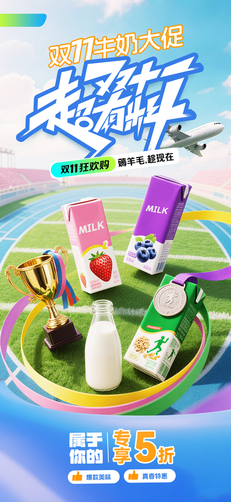 双十一牛奶乳制品电商促销海报素材