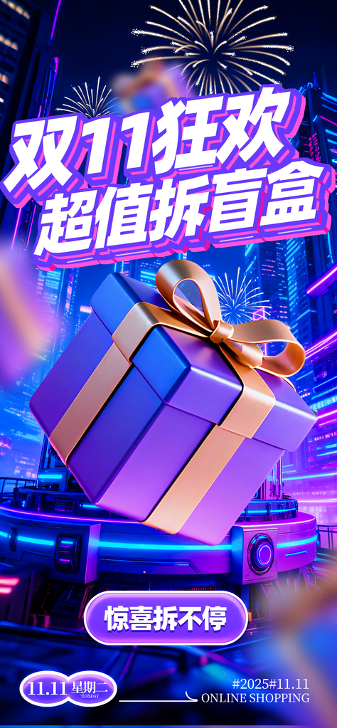 双十一盲盒电商促销海报素材