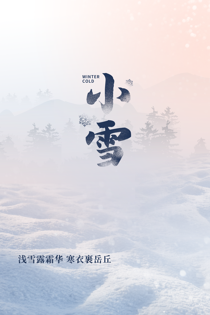 小雪冬季插画简约海报