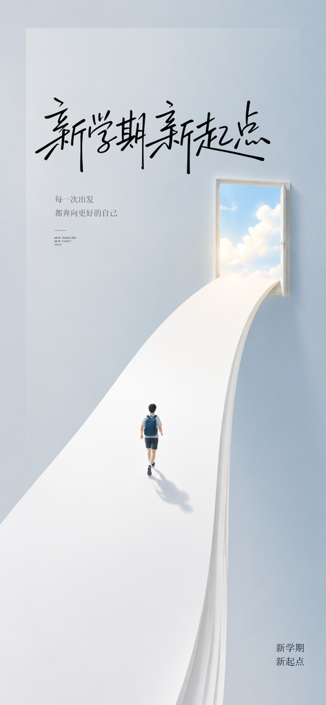 开学季蓝色人物插画海报