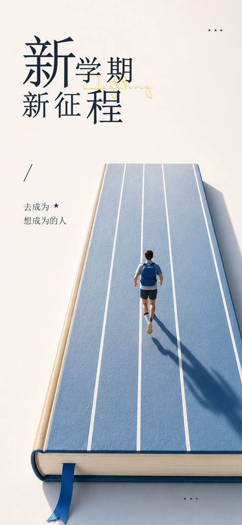 开学季蓝色人物插画海报