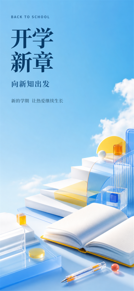 开学季蓝色人物插画海报