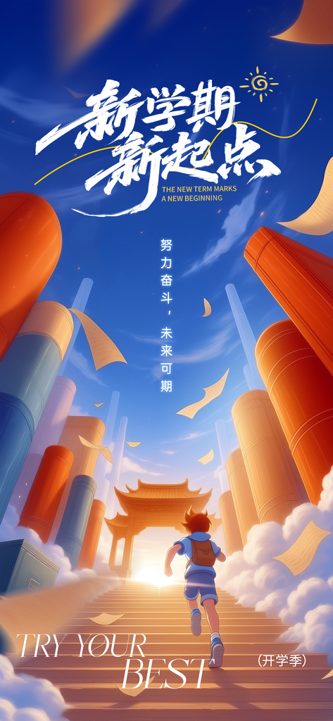 开学季奔跑人物插画海报