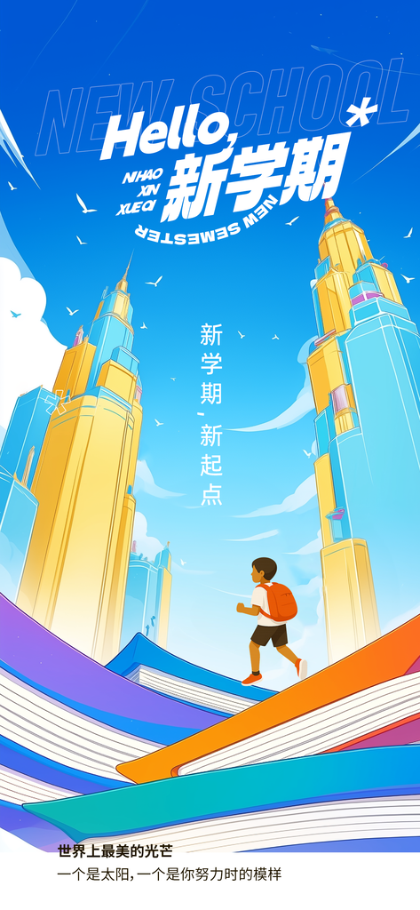 开学季奔跑人物插画海报