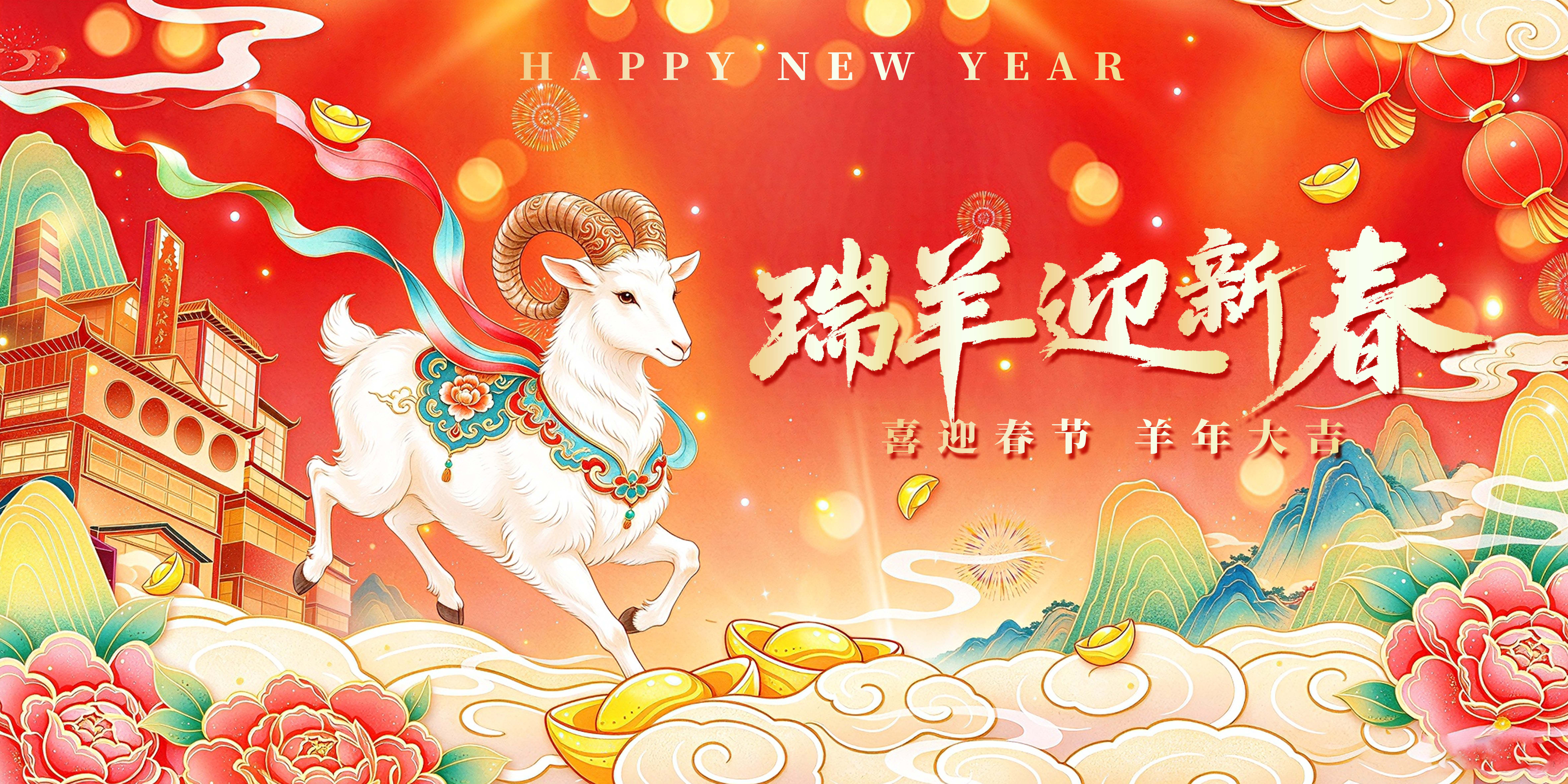 年会羊年新年春节喜庆2027跨年展板海报