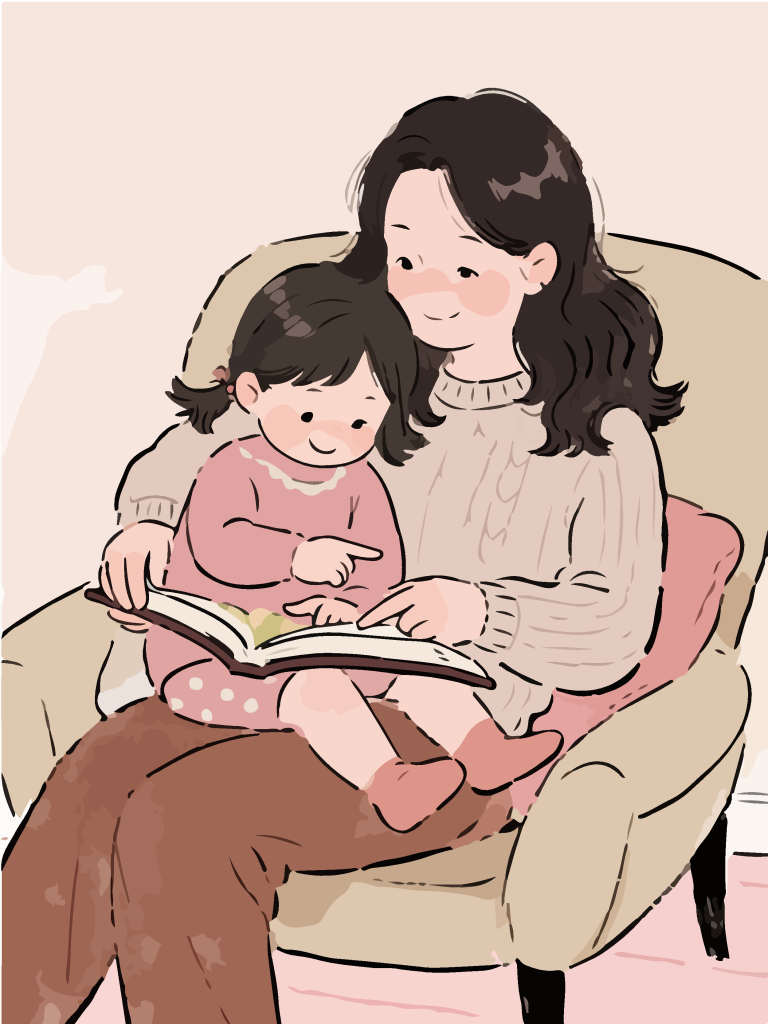 治愈系亲子阅读卡通插画