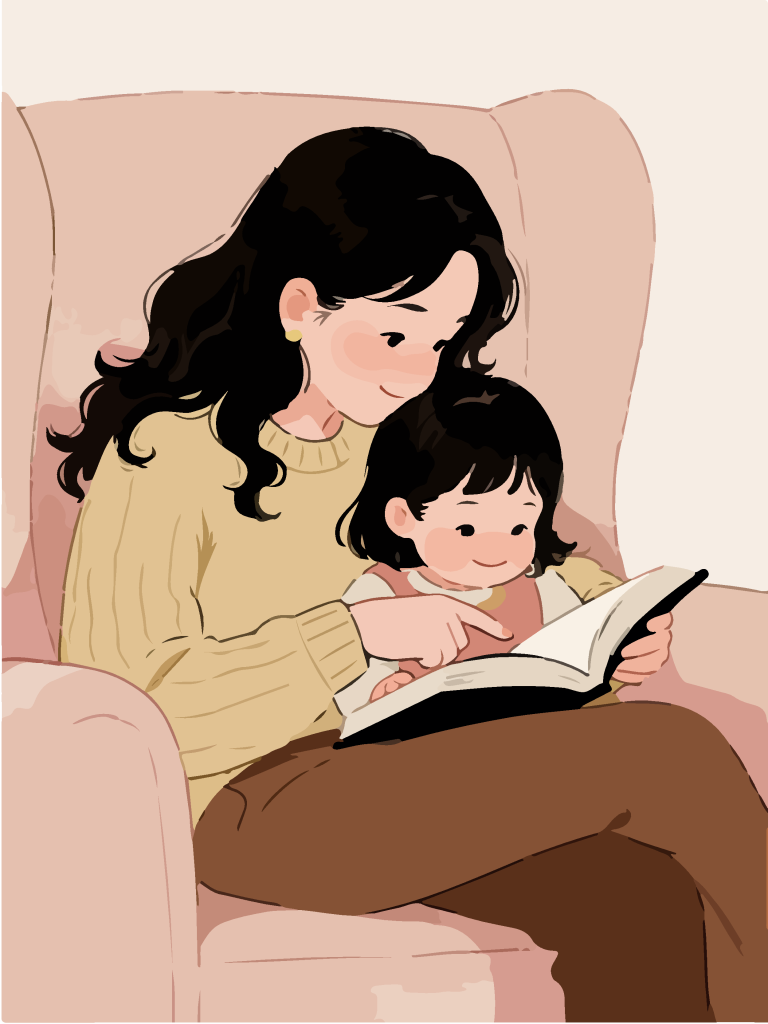 治愈系亲子阅读卡通插画