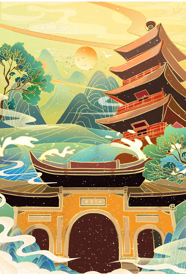 苏州寒山寺苏州城市地标建筑插画